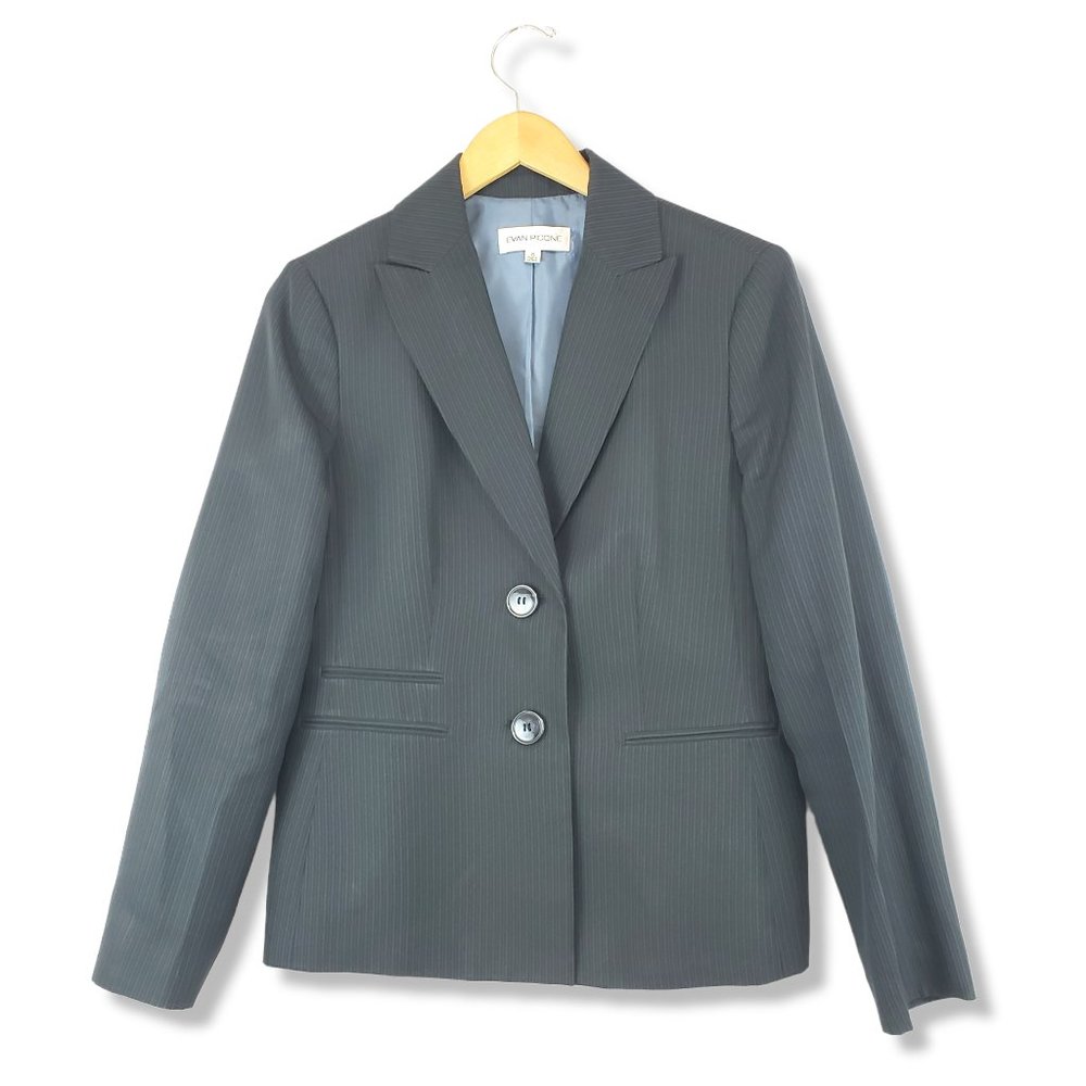 Evan Picone Navy Blue Pinstripe 2 Button Blazer Size 10